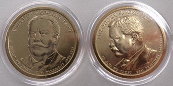 (2 Gem BU Presidential $1), 2013-P Roosevelt & Taft In OGP Plastic Coin Capsule Holders