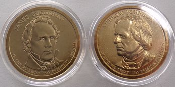 (2 Gem BU Presidential $1), 2010-D Johnson & Buchanan In OGP Plastic Coin Capsule Holders
