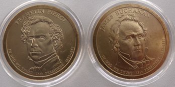 (2 Gem BU Presidential $1), 2010-P Pierce & Buchanan In OGP Plastic Coin Capsule Holders