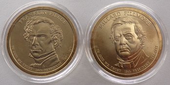 (2 Gem BU Presidential $1), 2010-D Pierce & Fillmore In OGP Plastic Coin Capsule Holders