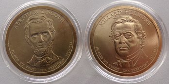 (2 Gem BU Presidential $1), 2010-P Lincoln & Fillmore In OGP Plastic Coin Capsule Holders
