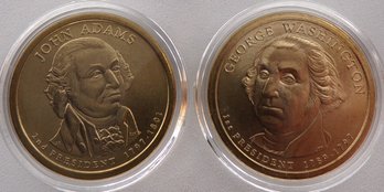 (2 Gem BU Presidential $1), 2007-D Washington & Adams In OGP Plastic Coin Capsule Holders