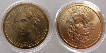 (2 Gem BU Presidential $1), 2007-P Washington & Madison In OGP Plastic Coin Capsule Holders