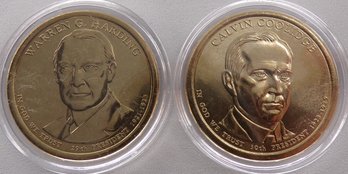 (2 Gem BU Presidential $1), 2014-D Harding & Coolidge In OGP Plastic Coin Capsule Holders