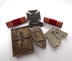 Six Vintage WWII Or Earlier German Military Items (Uniform, Hat Badges, Medals Etc.)