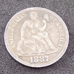 1887 Seated Liberty Silver Dime (Full Liberty)