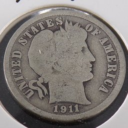 1911 Barber Silver Dime