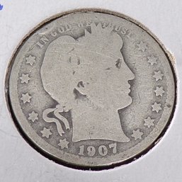 1907 Barber Silver Quarter Dollar