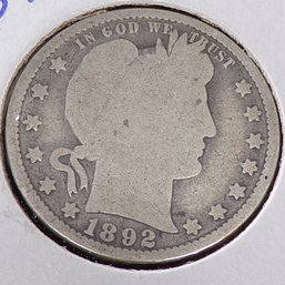 1892 Barber Silver Quarter Dollar