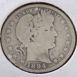 1894-S Barber Silver Quarter Dollar