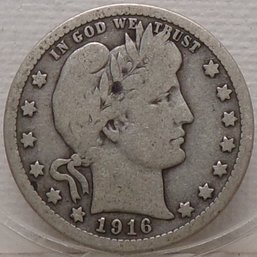 1916-D Barber Silver Quarter Dollar (Some Liberty)