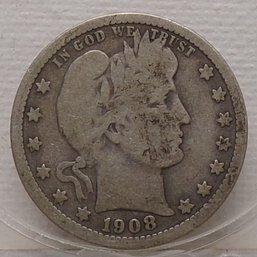 1908-O Barber Silver Quarter Dollar (Some Liberty)