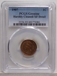 1907 Indian Cent-PCGS Genuine Harshly Cleaned AU Detail