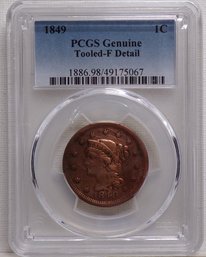 1849 Large Cent-PCGS Genuine Tooled-Fine Detail