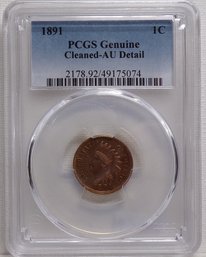 1891 Indian Cent-PCGS Genuine Cleaned AU Detail