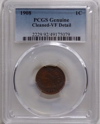 1908 Indian Cent-PCGS Genuine Cleaned VF Detail