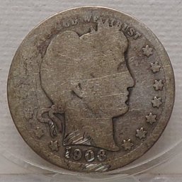 1906 Barber Silver Quarter Dollar