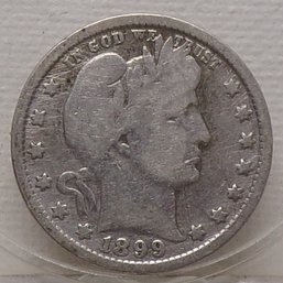 Error Struck Thru Reverse (QuaPer) 1899 Barber Silver Quarter Dollar