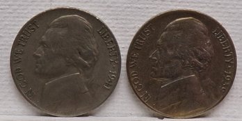 (2) Two Jefferson Nickels, 1939 & 1941-D, Lightly Circulated