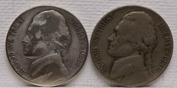 (2) Two Jefferson Nickels, 1944-P 'Silver Alloy' & 1946-D, Lightly Circulated