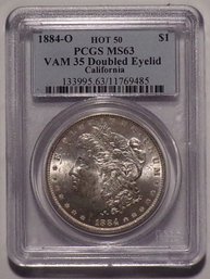 Beautiful Error 1884-O Morgan Silver Dollar (HOT 50-VAM 35 Doubled Eyelid) PCGS MS 63