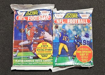 Two 1990 Score NEW, Unopened NFL Football Card Packs '16 Cards & 1 Magic Motion Card'