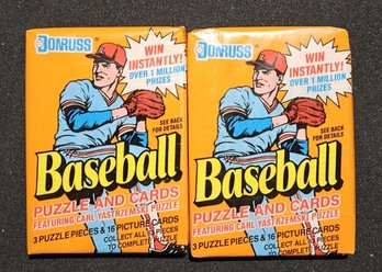 Two 1990 Donruss Baseball Card 'Leaf Factory' NEW Sealed Wax Packs, '16 Cards & 3 Puzzle Pieces'