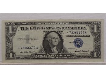 1957 Star Note $1 (One Dollar Blue Seal) Silver Certificate Lightly Circulated