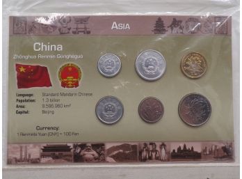 GEM Brilliant Uncirculated China Coin Set In Custom Holder, 6 Coins