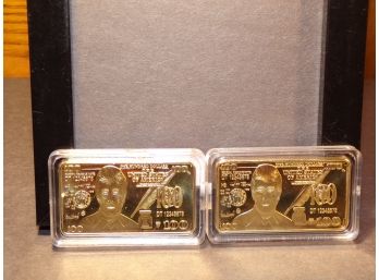 (2) President Donald Trump '24k Gold Layered Coined Bars' 100 Dollar Bill Brillant Uncirculated