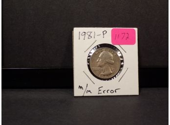 Error 1981-P Washington Quarter Dollar 'filled M/M'