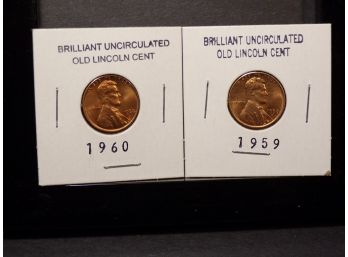 (2) Lincoln Memorial Cents 1959 & 1960 Brilliant Uncirculated