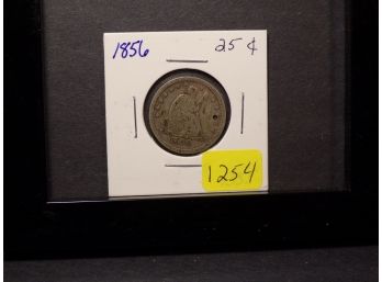 1856 Seated Liberty Silver Quarter AU Details 'Holed'