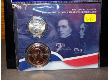 (2 Coins) 2010 Presidential $1 (pierce), 2010 First Spouse Medal Set Brillant Uncirculated OGP