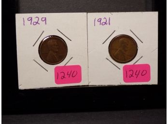 (2) Lincoln Wheat Cents 1921 & 1929