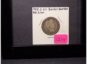 1908-O Barber Silver Quarter Dollar