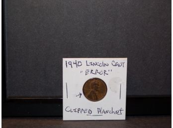 ERROR 1940 Lincoln Wheat Cent (Clipped Planchet)