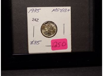 Choice 1935 Mercury Silver Dime MS63