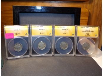 (4) Certified Buffalo Nickels 1934-D ANACS VG 10, 1935-D ANACS F 12, 1929-D ANACS G 6, 1924 ANACS F 12 Det.