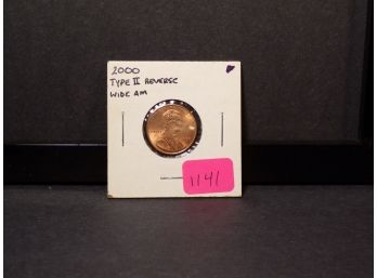 Error 2000 Lincoln Memorial Cent Type II Reverse BU 'Wide AM'