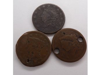 (3) Three Large Cents, All Have Imperfections