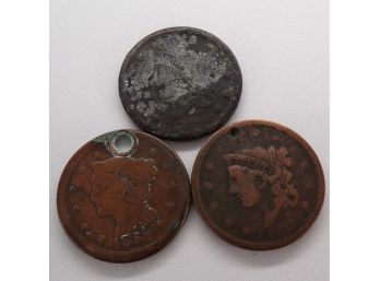 (3) Three Large Cents, All Have Imperfections