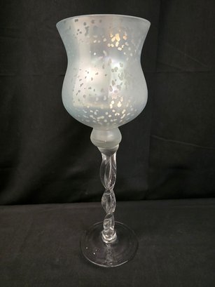 Tall Frosted Glass Stemmed Candle Holder