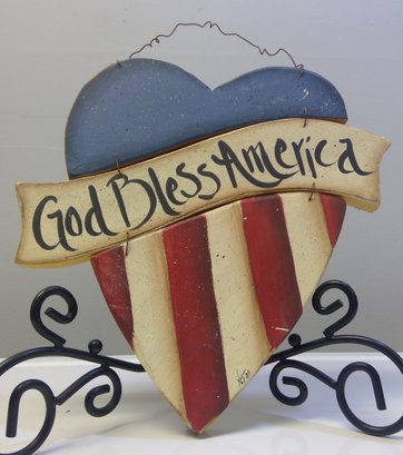 Painted Wooden Hanging God Bless America Sign