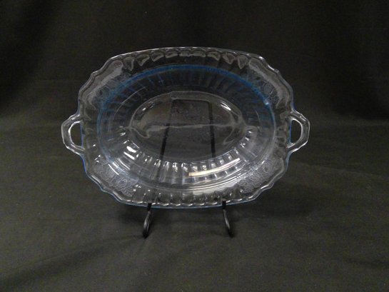 Vintage Anchor Hocking Depression Glass Mayfair Blue Open Rose Oval Platter 13'