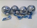 4 Piece Set Blue & Silver Snowflake Ball Ornaments