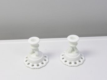 Pair Of Milk Glass Candlestick Holders