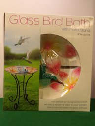 Glass Bird Bath W/ Metal Stand NEW IN BOX