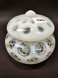 Fenton White Opalescent Coin Dot Covered Candy Dish