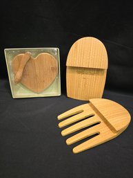 Small Wood Heart Cheese Board & Pampered Chef Salad Servers